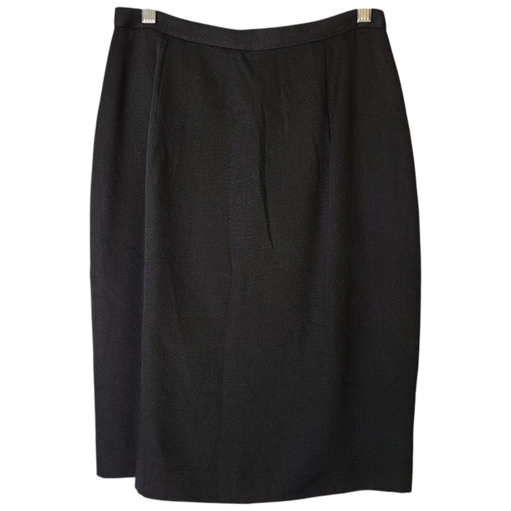 VINTAGE HUGO BUSCATI Milano Size 8 Black Lined Pencil Skirt Back Kick Pleat